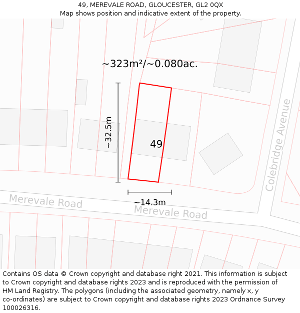 49, MEREVALE ROAD, GLOUCESTER, GL2 0QX: Plot and title map