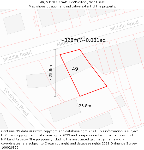 49, MIDDLE ROAD, LYMINGTON, SO41 9HE: Plot and title map