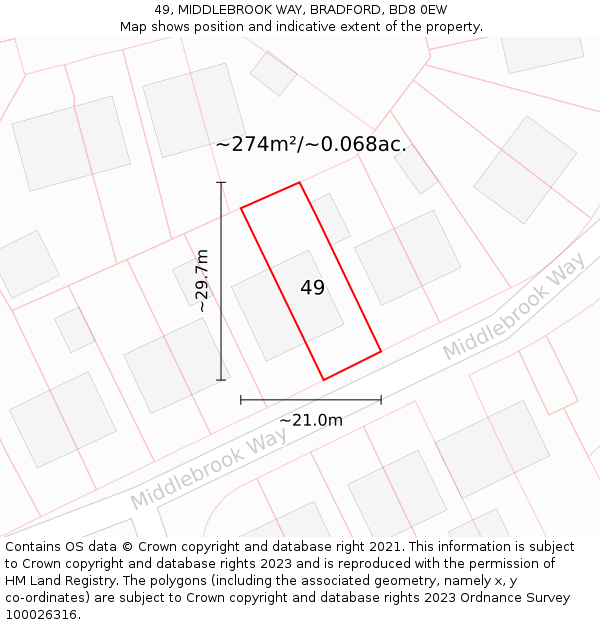 49, MIDDLEBROOK WAY, BRADFORD, BD8 0EW: Plot and title map
