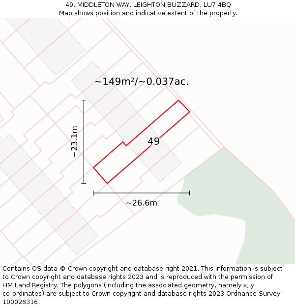 49, MIDDLETON WAY, LEIGHTON BUZZARD, LU7 4BQ: Plot and title map