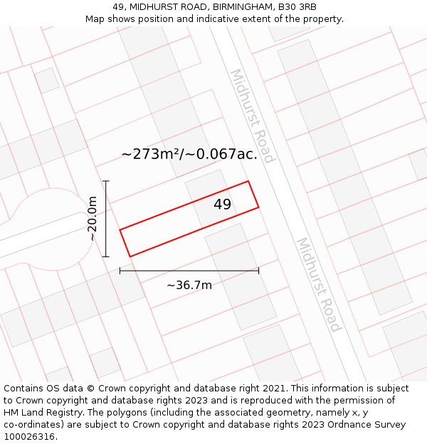 49, MIDHURST ROAD, BIRMINGHAM, B30 3RB: Plot and title map