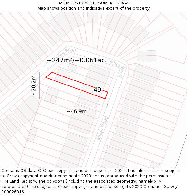 49, MILES ROAD, EPSOM, KT19 9AA: Plot and title map