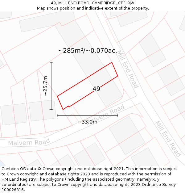 49, MILL END ROAD, CAMBRIDGE, CB1 9JW: Plot and title map