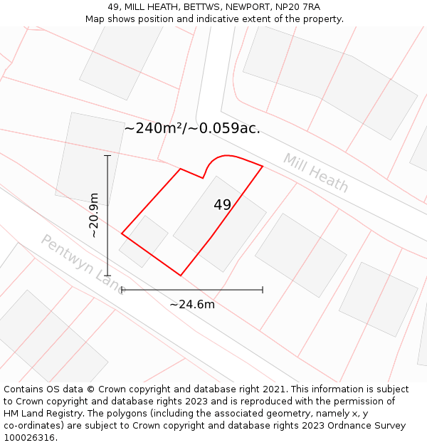 49, MILL HEATH, BETTWS, NEWPORT, NP20 7RA: Plot and title map