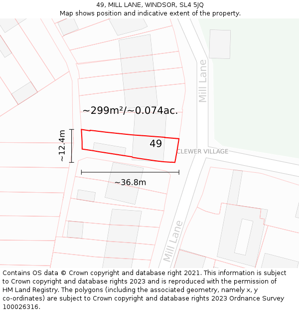 49, MILL LANE, WINDSOR, SL4 5JQ: Plot and title map