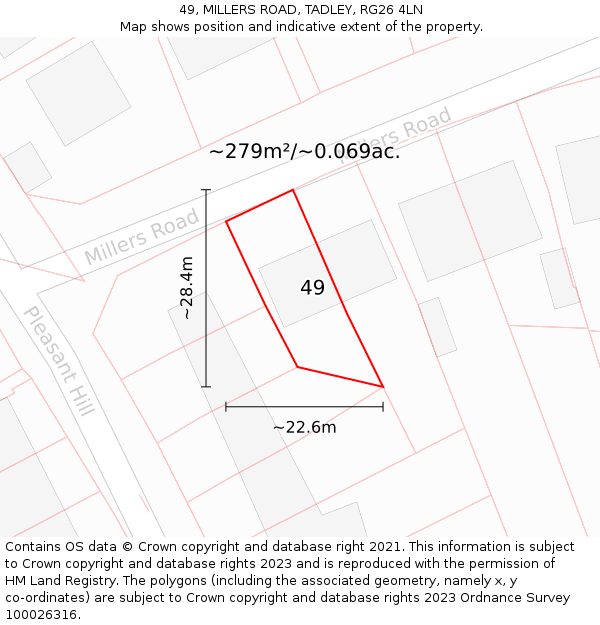 49, MILLERS ROAD, TADLEY, RG26 4LN: Plot and title map