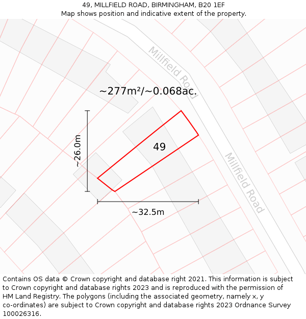 49, MILLFIELD ROAD, BIRMINGHAM, B20 1EF: Plot and title map