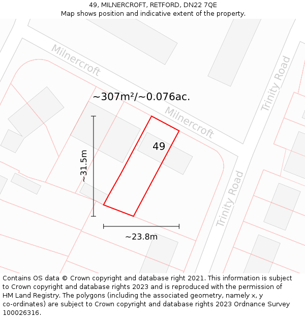 49, MILNERCROFT, RETFORD, DN22 7QE: Plot and title map