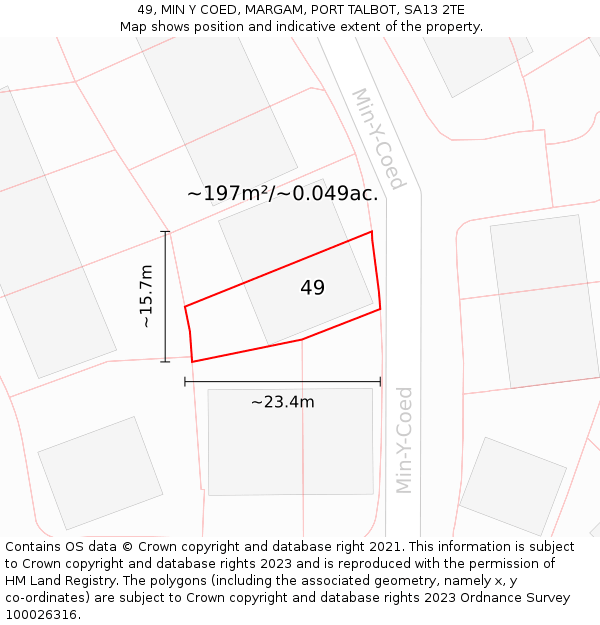 49, MIN Y COED, MARGAM, PORT TALBOT, SA13 2TE: Plot and title map