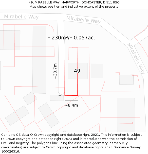 49, MIRABELLE WAY, HARWORTH, DONCASTER, DN11 8SQ: Plot and title map
