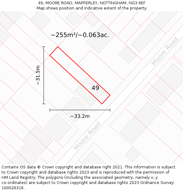49, MOORE ROAD, MAPPERLEY, NOTTINGHAM, NG3 6EF: Plot and title map
