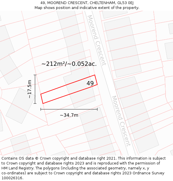 49, MOOREND CRESCENT, CHELTENHAM, GL53 0EJ: Plot and title map
