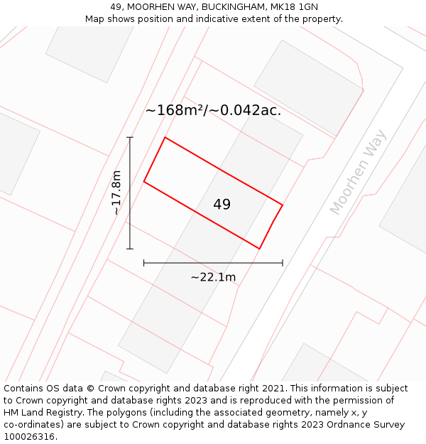 49, MOORHEN WAY, BUCKINGHAM, MK18 1GN: Plot and title map