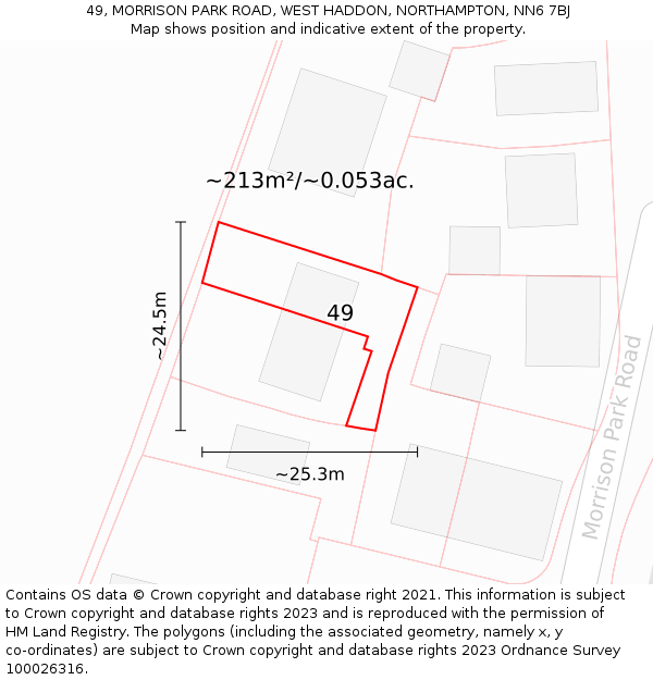 49, MORRISON PARK ROAD, WEST HADDON, NORTHAMPTON, NN6 7BJ: Plot and title map