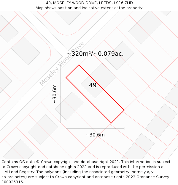 49, MOSELEY WOOD DRIVE, LEEDS, LS16 7HD: Plot and title map