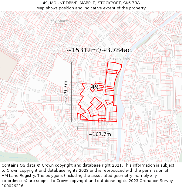 49, MOUNT DRIVE, MARPLE, STOCKPORT, SK6 7BA: Plot and title map