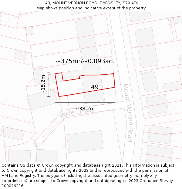 49, MOUNT VERNON ROAD, BARNSLEY, S70 4DJ: Plot and title map