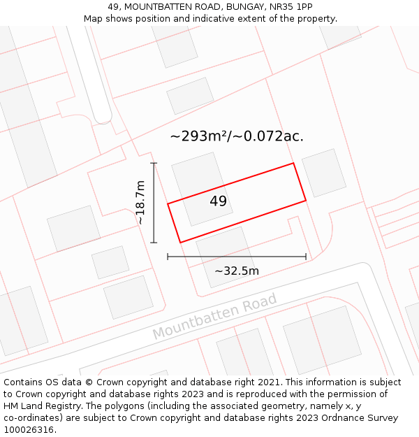 49, MOUNTBATTEN ROAD, BUNGAY, NR35 1PP: Plot and title map