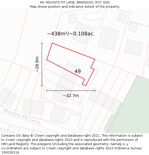 49, MOUNTS PIT LANE, BRANDON, IP27 0DD: Plot and title map