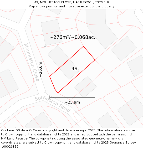 49, MOUNTSTON CLOSE, HARTLEPOOL, TS26 0LR: Plot and title map
