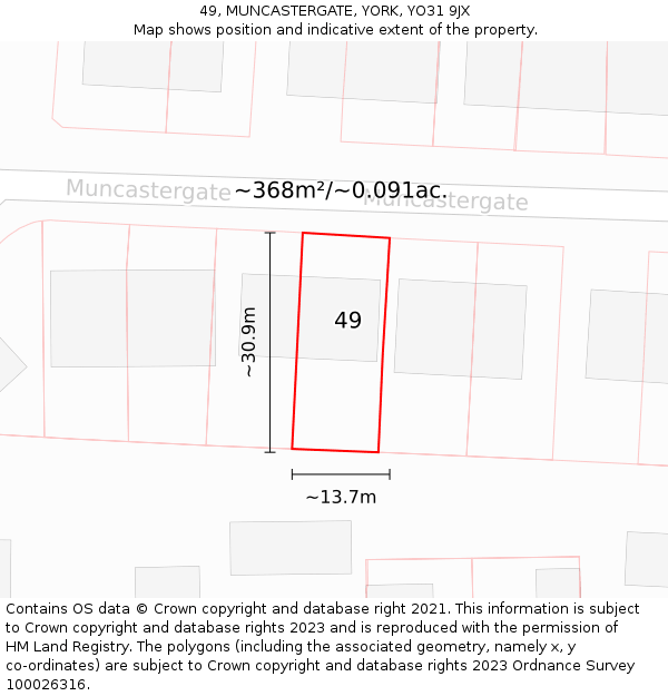 49, MUNCASTERGATE, YORK, YO31 9JX: Plot and title map