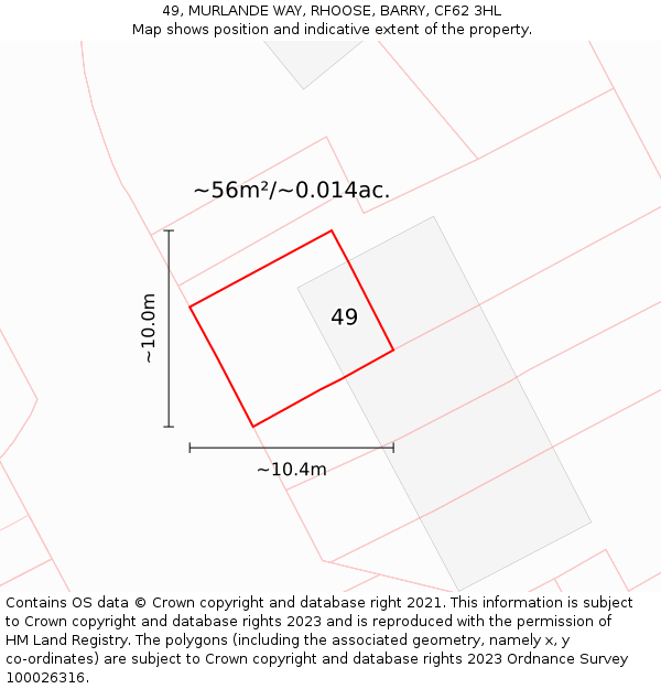 49, MURLANDE WAY, RHOOSE, BARRY, CF62 3HL: Plot and title map