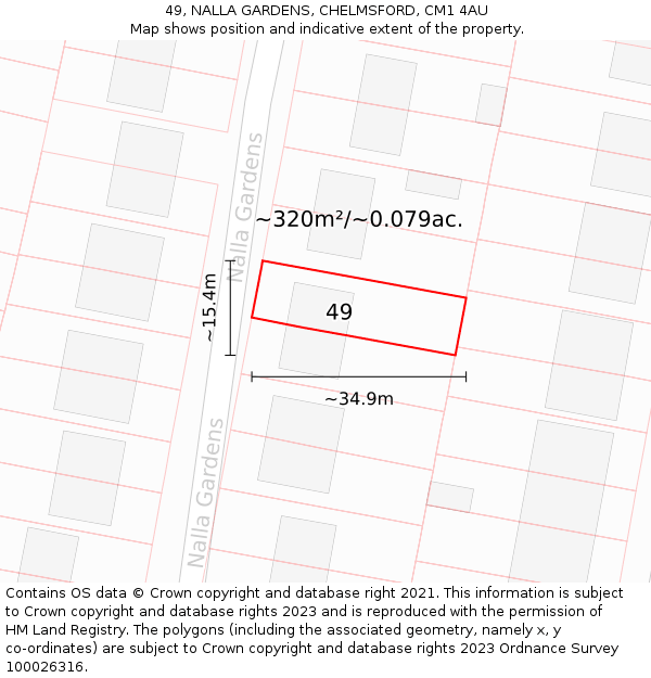 49, NALLA GARDENS, CHELMSFORD, CM1 4AU: Plot and title map