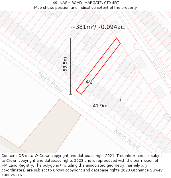 49, NASH ROAD, MARGATE, CT9 4BT: Plot and title map