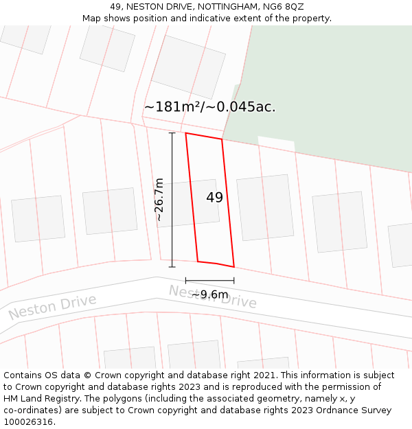 49, NESTON DRIVE, NOTTINGHAM, NG6 8QZ: Plot and title map