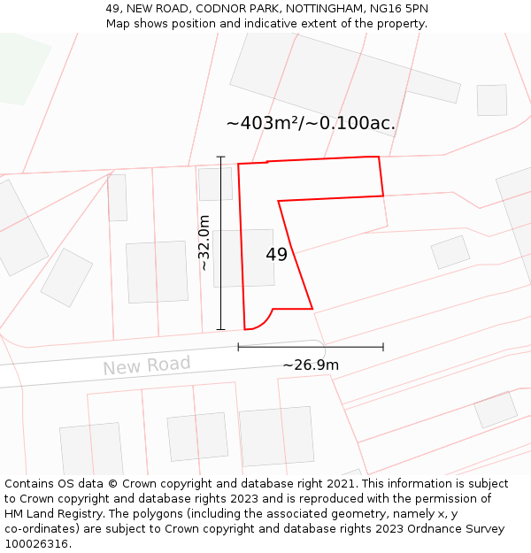 49, NEW ROAD, CODNOR PARK, NOTTINGHAM, NG16 5PN: Plot and title map