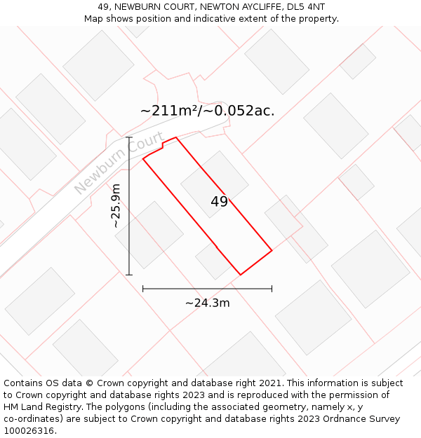 49, NEWBURN COURT, NEWTON AYCLIFFE, DL5 4NT: Plot and title map