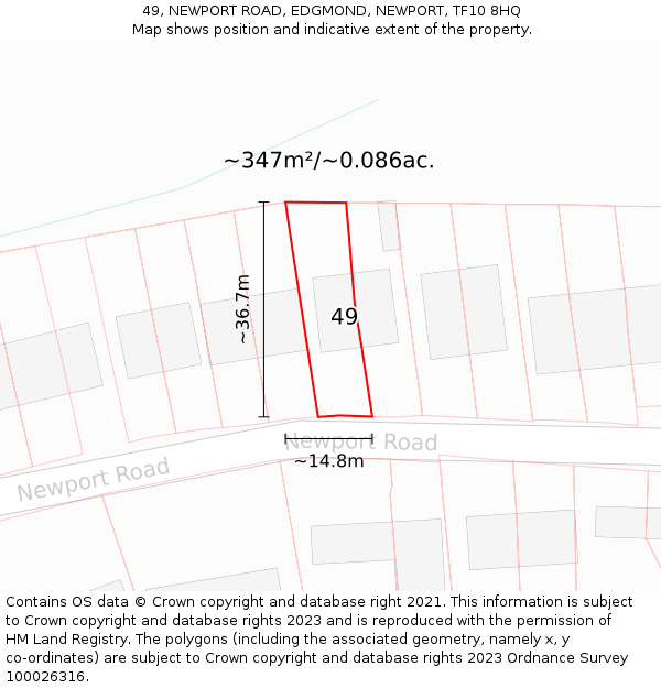 49, NEWPORT ROAD, EDGMOND, NEWPORT, TF10 8HQ: Plot and title map
