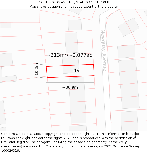 49, NEWQUAY AVENUE, STAFFORD, ST17 0EB: Plot and title map