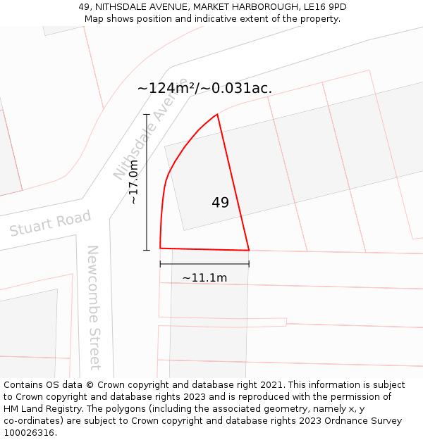 49, NITHSDALE AVENUE, MARKET HARBOROUGH, LE16 9PD: Plot and title map