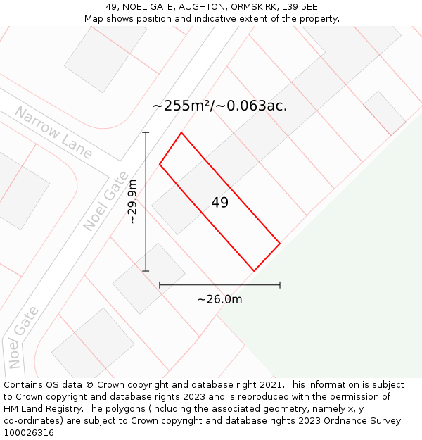 49, NOEL GATE, AUGHTON, ORMSKIRK, L39 5EE: Plot and title map