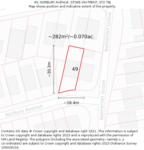 49, NORBURY AVENUE, STOKE-ON-TRENT, ST2 7BJ: Plot and title map