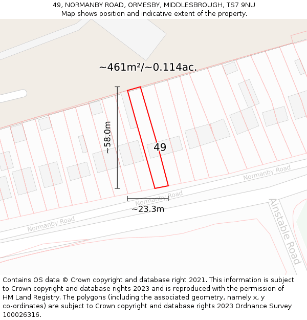 49, NORMANBY ROAD, ORMESBY, MIDDLESBROUGH, TS7 9NU: Plot and title map