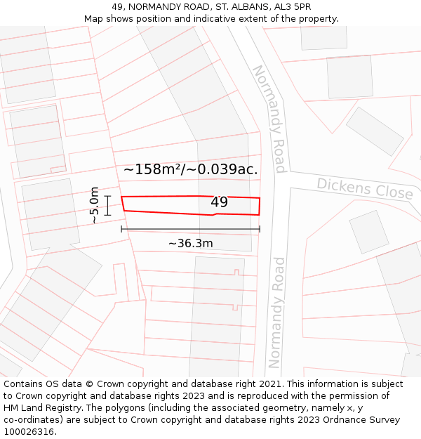 49, NORMANDY ROAD, ST. ALBANS, AL3 5PR: Plot and title map