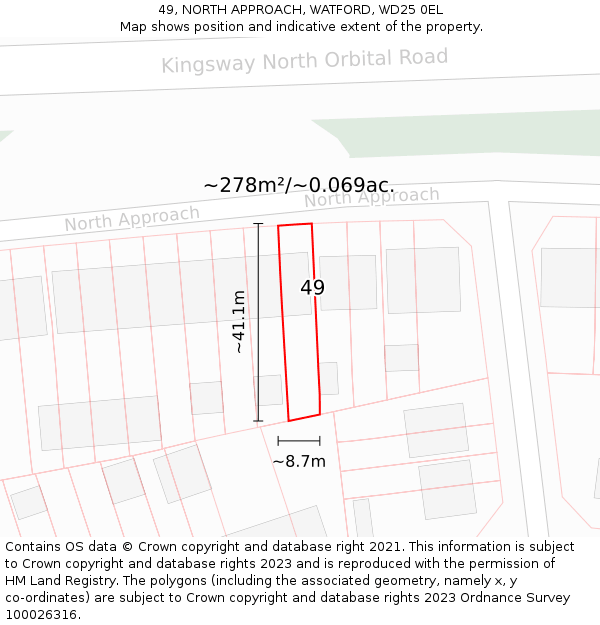49, NORTH APPROACH, WATFORD, WD25 0EL: Plot and title map