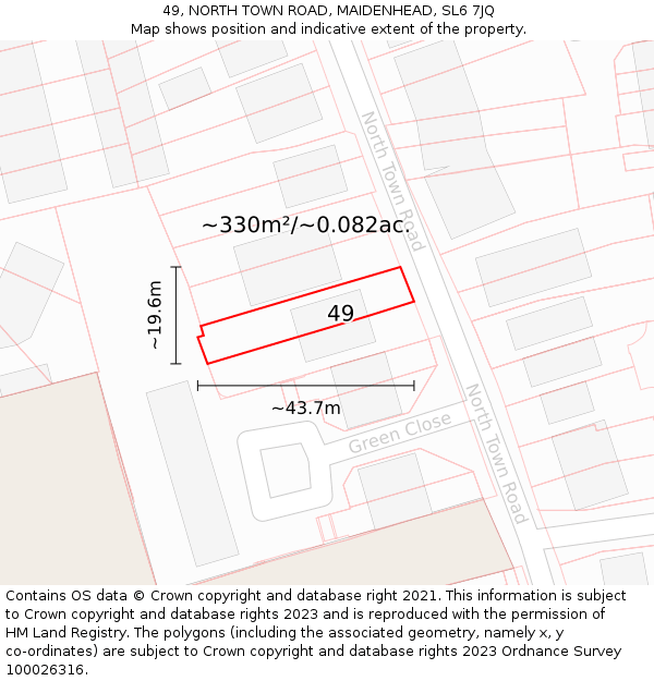 49, NORTH TOWN ROAD, MAIDENHEAD, SL6 7JQ: Plot and title map