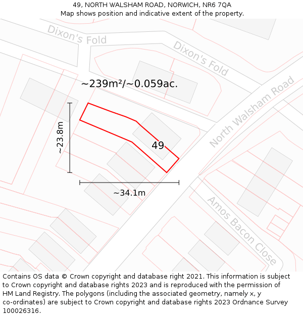 49, NORTH WALSHAM ROAD, NORWICH, NR6 7QA: Plot and title map