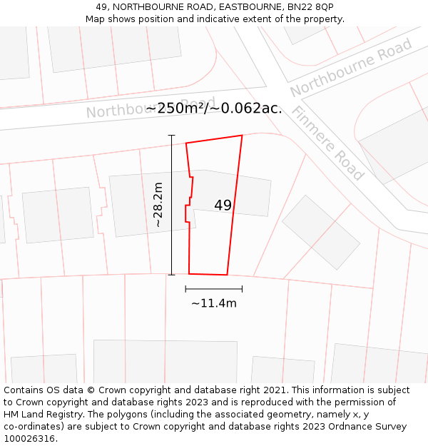 49, NORTHBOURNE ROAD, EASTBOURNE, BN22 8QP: Plot and title map