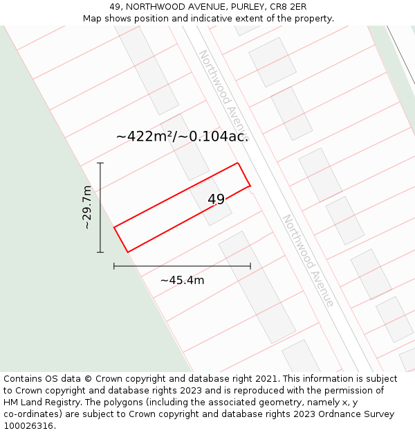 49, NORTHWOOD AVENUE, PURLEY, CR8 2ER: Plot and title map