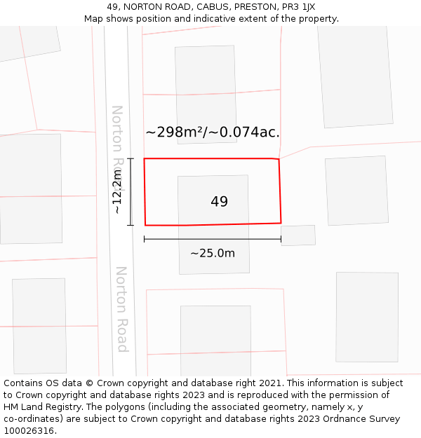 49, NORTON ROAD, CABUS, PRESTON, PR3 1JX: Plot and title map