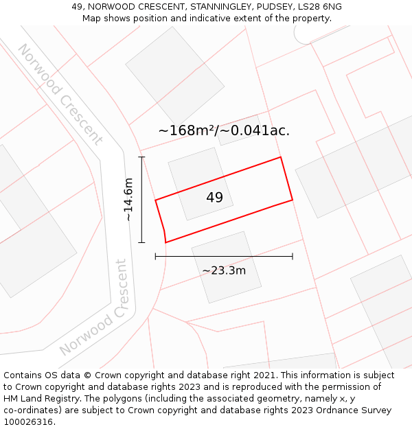 49, NORWOOD CRESCENT, STANNINGLEY, PUDSEY, LS28 6NG: Plot and title map