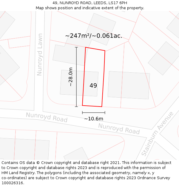 49, NUNROYD ROAD, LEEDS, LS17 6PH: Plot and title map