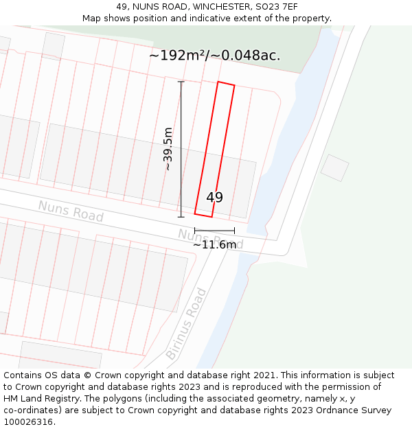 49, NUNS ROAD, WINCHESTER, SO23 7EF: Plot and title map