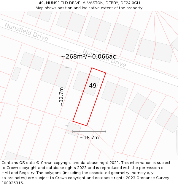 49, NUNSFIELD DRIVE, ALVASTON, DERBY, DE24 0GH: Plot and title map