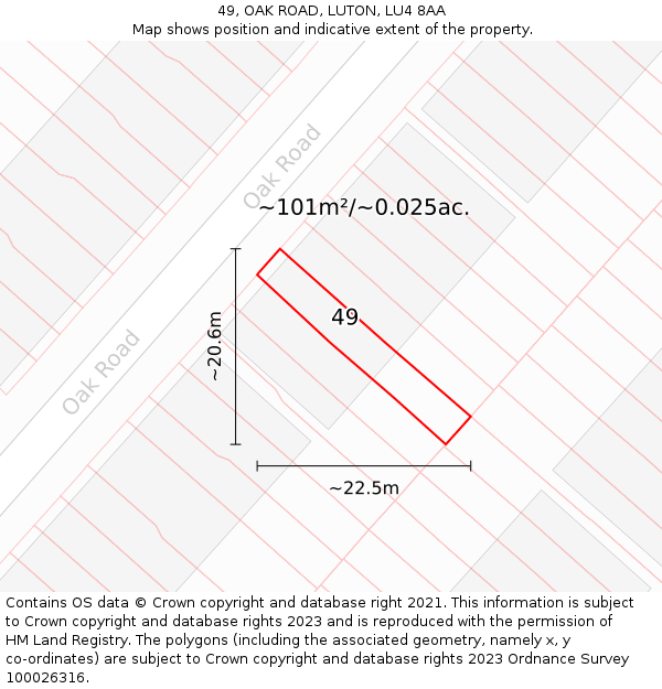 49, OAK ROAD, LUTON, LU4 8AA: Plot and title map