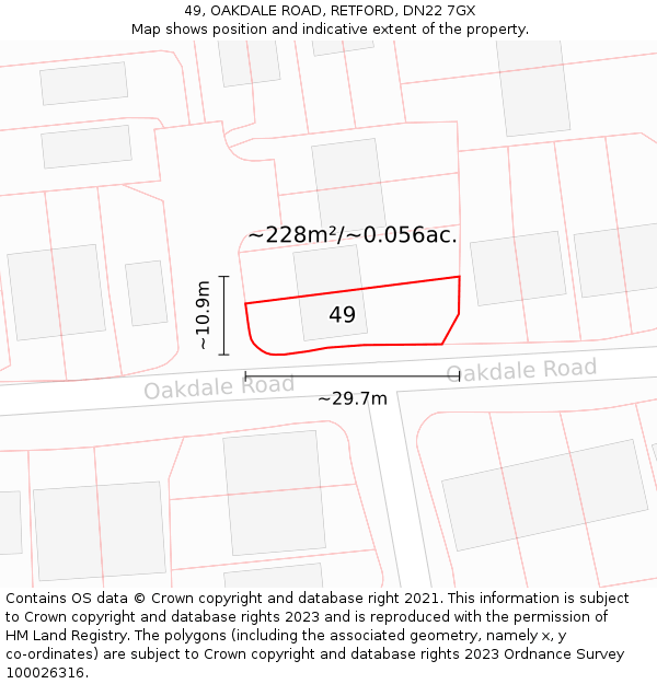 49, OAKDALE ROAD, RETFORD, DN22 7GX: Plot and title map
